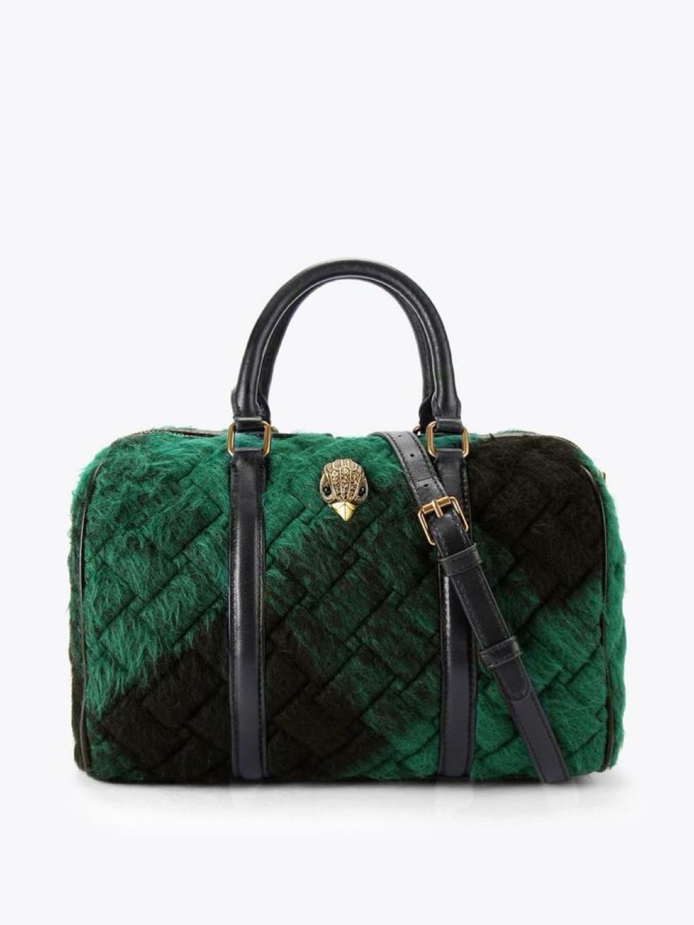 Kurt Geiger Green Quilted Faux-Fur Satchel with Black Straps - Picture 1 of 4